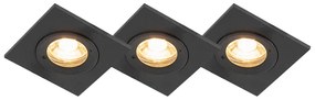 Set de 3 spoturi incastrate pentru baie negru pătrat IP44 - Xena
