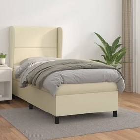 3128957 vidaXL Pat box spring cu saltea, crem, 100x200 cm, piele ecologică