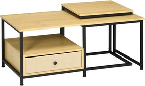 Set 2 piese cu masuta de cafea si masa laterala in forma de C din otel si PA, culoarea lemnului HOMCOM | Aosom Romania