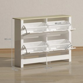 HOMCOM Dulap pentru pantofi 16 perechi, dulap îngust pentru pantofi cu 4 sertare rabatabile și rafturi reglabile, stil modern, pentru hol, intrare, 105 x 26 x 80 cm, alb și stejar | Aosom Romania