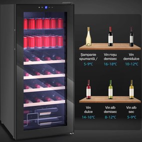 HOMCOM Vitrină Frigorifică pentru Vinuri 20 Sticle 92L, Temperatura Reglabilă 5-18℃, Frigider Vinuri Silențios cu Sticlă Anti-UV, Rafturi, Compresor, Display Touch și LED, Clasa G | Aosom Romania