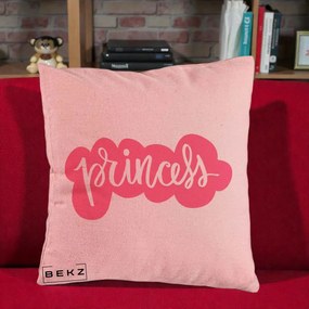 Perna Decorativa Princess Text Roz, 40x40 cm, Roz, Husa Detasabila, Perna Inclusa, BEKZ®