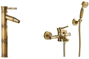Set baterie cada TRENDY S, montare pe perete+ baterie lavoar, montare pe blat bronz antichizat