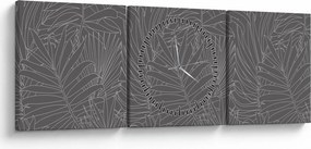 Tablou - Frunze de palmier gri (cu ceas) (90x30 cm)
