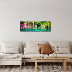 Tablou - Cascada, Lacurile Plitvice, Croația (cu ceas) (90x30 cm)