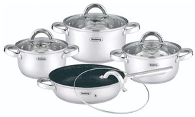 Set oale Rosberg R51210L8T, 8 piese, Tigaie cu acoperire de marmura, Inductie, Fund dublu, Inox