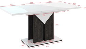 Masă de sufragerie Tarni (alb lucios + Gri închis) (pentru 4 până la 6 persoane). 1055253