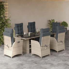vidaXL Set mobilier de grădină cu perne, 7 piese gri deschis poliratan