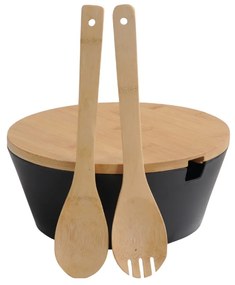 Kesper 92524 Salatieră cu tacâmuri și capac,neagră, diametru 26 cm