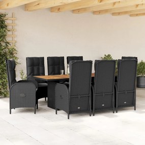 3213515 vidaXL Set mobilier de grădină cu perne, 9 piese, negru, poliratan