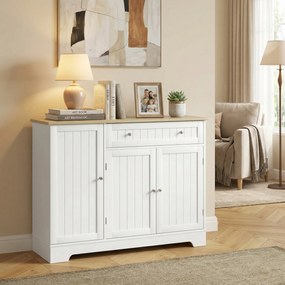 HOMCOM Bufet de bucătărie, mobilier de depozitare cu 3 uși, sertar, rafturi pe ușă și raft reglabil, 105x40x83cm, alb | Aosom Romania