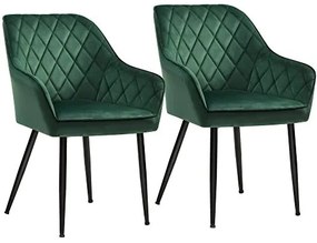 Set 2 scaune dining, 62.5 x 60 x 85 cm, catifea, verde, Songmics