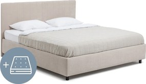 Pat dublu tapițat bej cu spațiu de depozitare cu saltea/ somieră 160x200 cm Myra Slim Line - Bonami Selection
