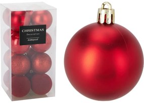 Set de 16 ornamente de Crăciun Festive Sparkles,roșu, diametru 6 cm, plastic