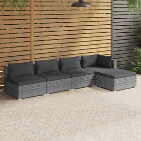 3101629 vidaXL Set mobilier de grădină cu perne, 5 piese, gri, poliratan