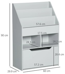HOMCOM Raft pentru copii cu sertar, bibliotecă cu rafturi, 60 x 29,9 x 90 cm, Gri | Aosom Romania