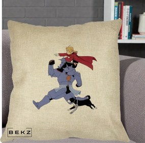 Perna Personalizata Fullmetal Alchemist Edward si Alphonse, 40x40 cm, Crem, Husa Detasabila, Perna Inclusa, BEKZ®