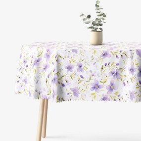 Goldea față de masă teflonată - flori violete - ovală 140 x 220 cm