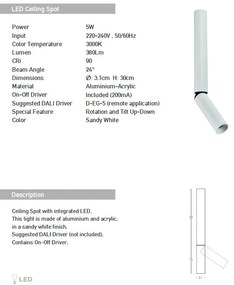 Spot LED aplicat cu rotire si înclinare Tube alb
