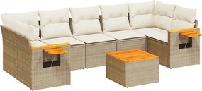 vidaXL Set canapele de grădină, 8 piese, cu perne, bej, poliratan