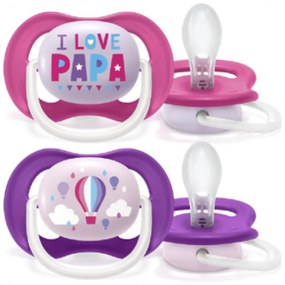 AVENT Suzeta Ultra Aer Animale, 6-18m - Eu Dragoste Papa, roz / liliac