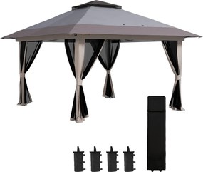 Outsunny Cort pliabil pop-up cu înălțime reglabilă Protecție UV50+ dublu acoperiș și plasă anti-țânțari 4x4x2,8 m gri deschis | Aosom Romania