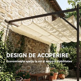 Outsunny Pergolă Montată pe Perete 3x4 m cu Acoperiș Retractabil Glisant, Găuri de Drenaj, Pergolă de Grădină din Poliester și Oțel, pentru Terasă, Grădină, Exterior, UV30+, Crem | Aosom Romania