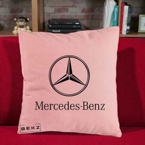 Perna Personalizata cu emblema Mercedes-Benz, 40x40 cm, Roz, Husa Detasabila, Perna Inclusa, BEKZ®