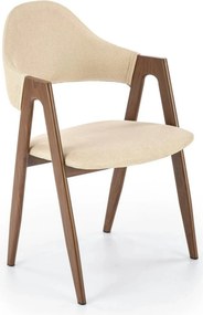 Scaun tapitat modern K344, bej/nuc, stofa clasica/metal, 51x57x82 cm