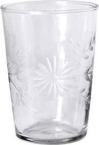 Pahar din sticlă transparentă, cu motive florale gravate, 7,5×9 cm, „Etched Floral"