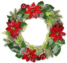 Coroană de Crăciun decorată cu poinsettia șirăchită, 30 cm