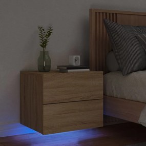 vidaXL Noptieră montată pe perete cu lumini LED, stejar sonoma