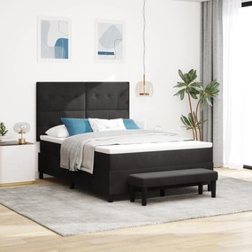 vidaXL Pat cu arcuri cu saltea &amp; bancă negru 140x190 cm catifea