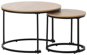 Set de 2 Măsuțe de Cafea Rotunde, Măsuțe Suprapozabile din MDF cu Structură din Metal, Design Economisire Spațiu, Masă Mare: 50 x 70,5 cm, Masă Mică: 45,5 x 44 cm, Naturale