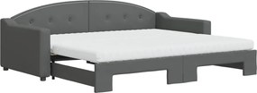 vidaXL Pat de zi cu extensie și saltele, gri închis, 90x200 cm, textil