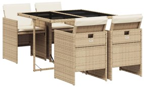 3210538 vidaXL Set mobilier de grădină cu perne, 5 piese, bej, poliratan