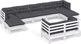 vidaXL Set mobilier grădină cu perne, 9 piese, alb, lemn masiv pin