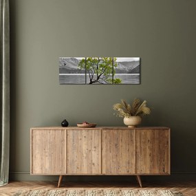 Tablou copacului în mijlocul lacului (cu ceas) (90x30 cm)