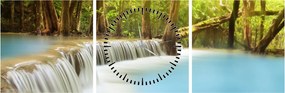 Tablou cu cascada Huai Mae Kamin în pădure (cu ceas) (90x30 cm)