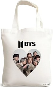 Sacosa de Panza pentru Cumparaturi, Geanta Tote, model BTS Army 10, 38x34.5 cm, Alba, BEKZ®