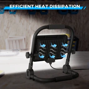 HOMCOM Lampă de Lucru LED, Portabilă și Rezistentă la Intemperii, 25,5x16x25,5 cm, Negru | Aosom Romania