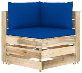 Set mobilier de gradina cu perne, 7 piese, lemn verde tratat albastru si maro, 7