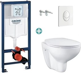 Set rezervor Grohe Rapid SL cu clapeta Skate Air alba si vas wc Grohe Bau Ceramic Rimless capac soft close