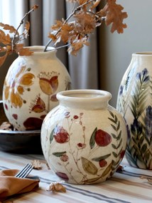 Vaza din ceramica, crem, cu motive florale, H18/D18cm