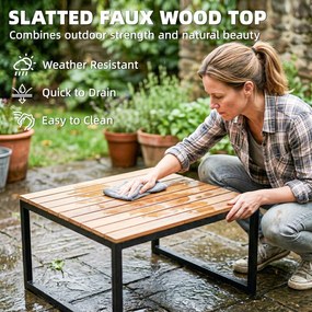 Outsunny Set mobilier de grădină în formă L, cadru metalic, pentru 4 persoane, lounge cu canapea 2 locuri și perne, 2 măsuțe suprapuse, Teak | Aosom Romania