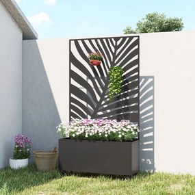 Outsunny Jardinieră cu spalier, cuvă pentru flori, cu paravan de intimitate și roți blocabile, metal, 90 x 30 x 160 cm, negru | Aosom Romania