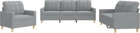vidaXL Set de canapele cu perne, 3 piese, gri deschis, textil