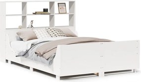 vidaXL Pat cu bibliotecă fără saltea, alb, 120x190 cm, lemn masiv