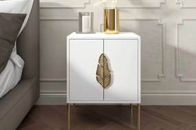 Noptieră lemn masiv Merlin Personalizabilă Accesorii placate cu Aur, 54 × 40 × 69 cm - Alb