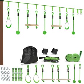 AIYAPLAY Parcurs de obstacole Ninja pentru copii 10 M kit tirolian complet 7 piese încărcare 50 kg, instalare ușoară, verde | Aosom Romania